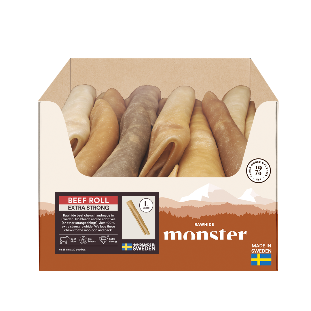 Monster Rawhide Extra Strong Beef Roll Large Bulk 20 pcs