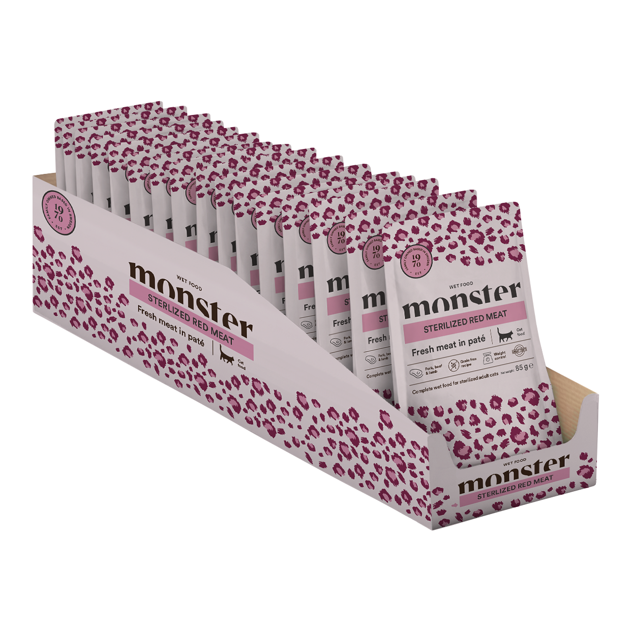 Monster Cat Pouches Sterilized Red Meat 85 g (16 pack)